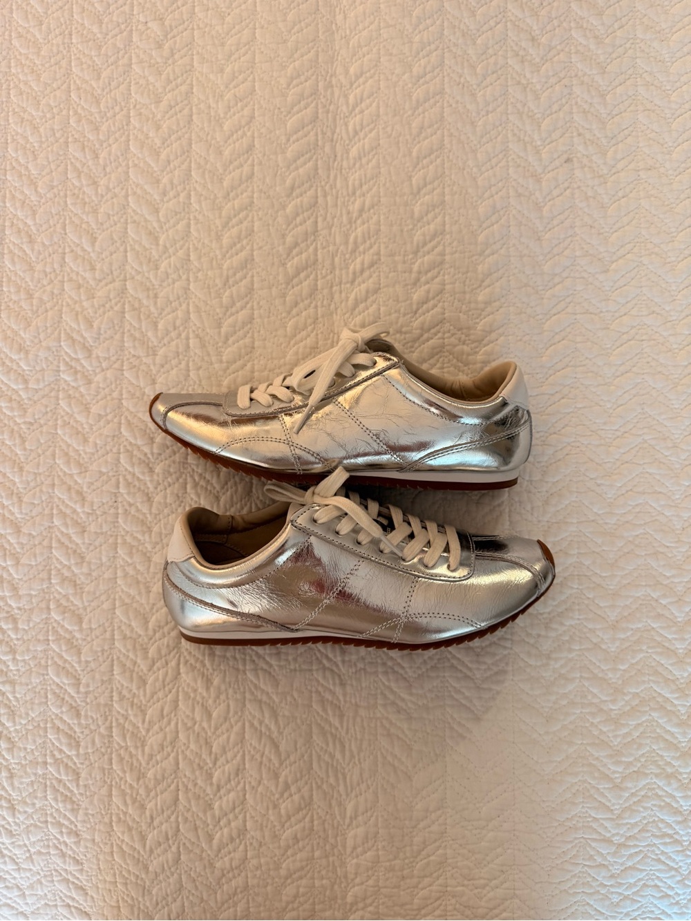 J. Crew Metallic Silver Leather Sneakers
